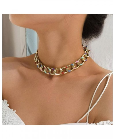 Boho Choker Necklace Gold Cuban Link Necklaces Chain Fashion Jewelry for Women and Girls Gold chain with color design $10.07 ...