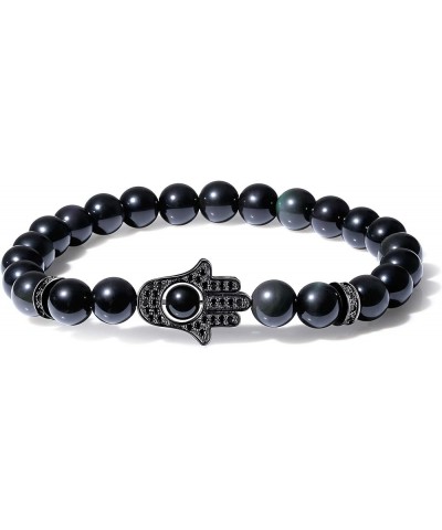 Hamsa Hand Protection Stone Bracelet for Men Women Obsidian 7 $12.18 Bracelets