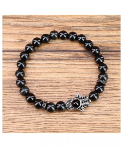 Hamsa Hand Protection Stone Bracelet for Men Women Obsidian 7 $12.18 Bracelets