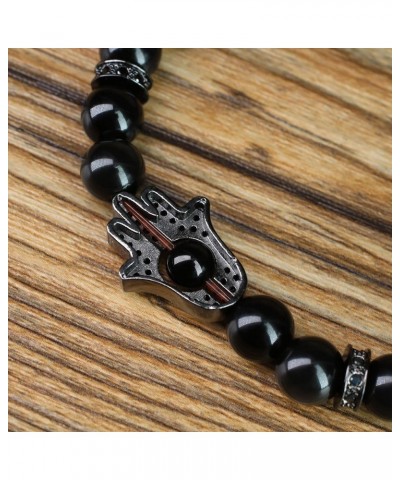 Hamsa Hand Protection Stone Bracelet for Men Women Obsidian 7 $12.18 Bracelets