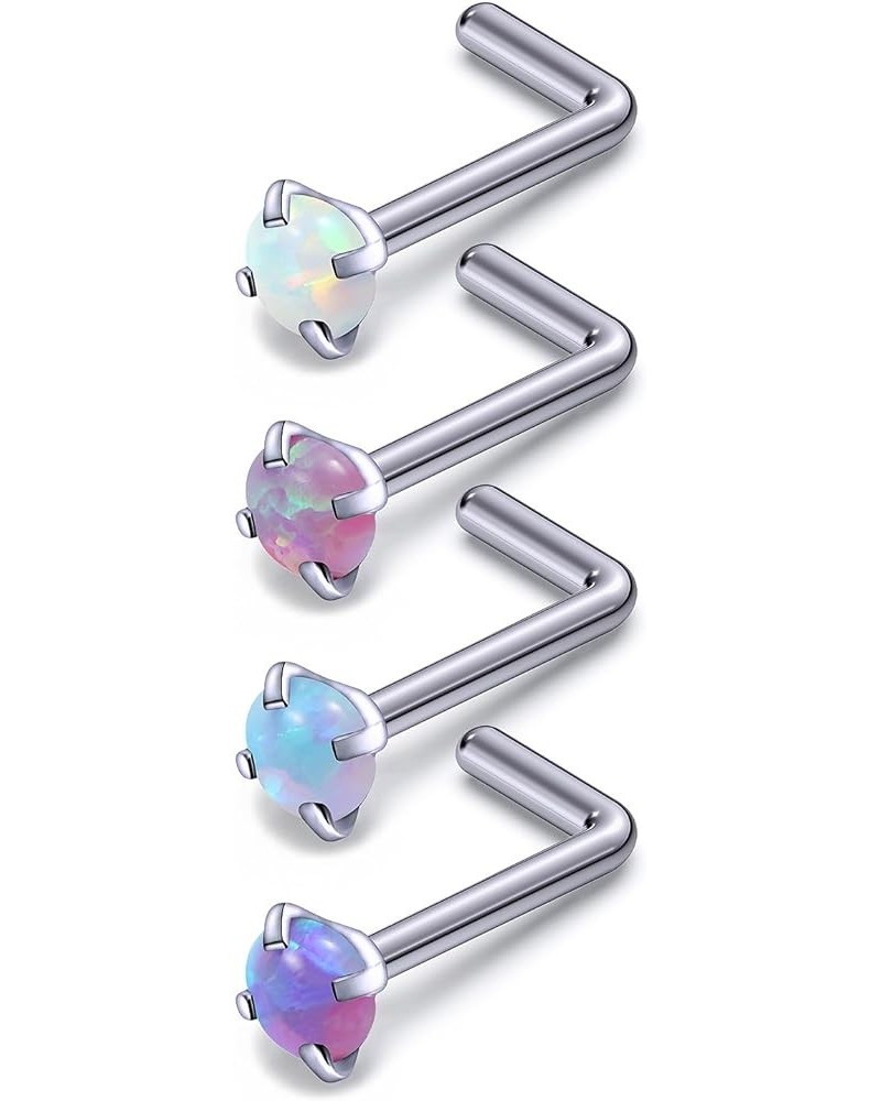 18G 20G 22G F136 Titanium Nose Rings Studs Opal Nose Studs L Shaped Straight Screw Nose Ring Stud Opal Pins Nose Piercing Jew...