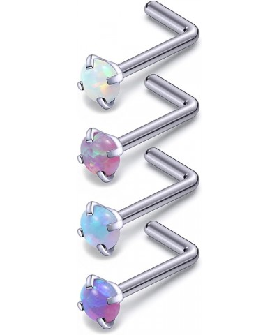 18G 20G 22G F136 Titanium Nose Rings Studs Opal Nose Studs L Shaped Straight Screw Nose Ring Stud Opal Pins Nose Piercing Jew...