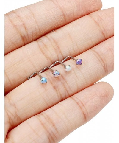 18G 20G 22G F136 Titanium Nose Rings Studs Opal Nose Studs L Shaped Straight Screw Nose Ring Stud Opal Pins Nose Piercing Jew...