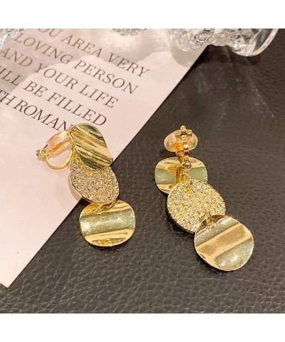 Women's Golden Ear Clips Clip On Earrings Non Pierced Golden Round Ear Clips $11.40 Earrings