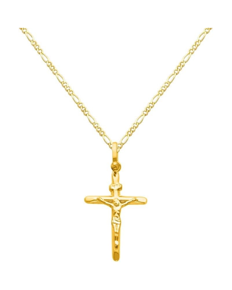 14k Yellow Gold Crucifix Cross Pendant with 1.6mm Figaro Chain Necklace 16.0 Inches $66.00 Necklaces