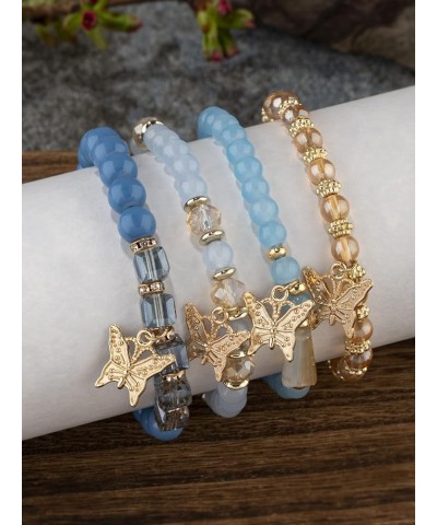 4Pcs/Set Bohemian Butterfly Bracelets Crystal Beaded Butterfly Stretch Bracelets Boho Summer Colorful Stackable Bracelet for ...