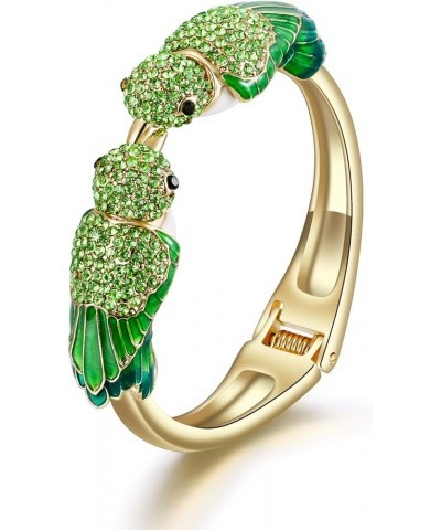 Austrian Crystal Enamel Two Adorable Sparrow Bird Animal Cuff Bangle Bracelet Green Gold-Tone $9.24 Bracelets