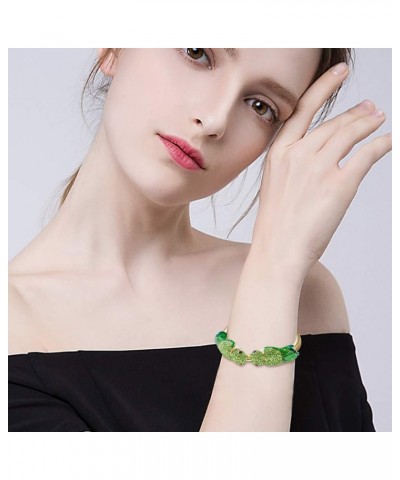 Austrian Crystal Enamel Two Adorable Sparrow Bird Animal Cuff Bangle Bracelet Green Gold-Tone $9.24 Bracelets