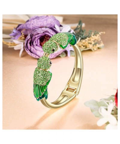 Austrian Crystal Enamel Two Adorable Sparrow Bird Animal Cuff Bangle Bracelet Green Gold-Tone $9.24 Bracelets