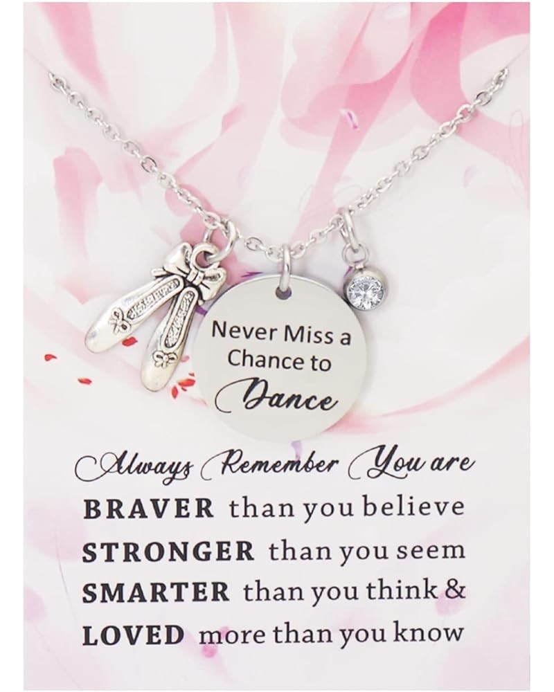 Dancer Gift Mever Miss a Chance to Dance Birthstone Necklace You're Braver than You Believe Inspirational Gift for Dancer Apr...