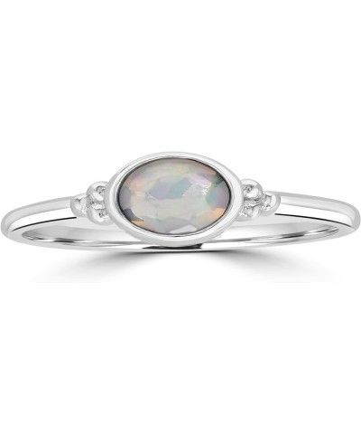 East-West 14k Gold over Sterling Silver Genuine Gemstone Stackable Solitaire Bezel Ring, Sizes 6-8 6 Sterling Silver Ethiopia...