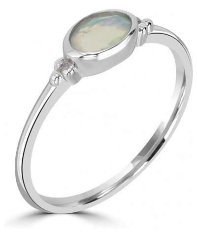 East-West 14k Gold over Sterling Silver Genuine Gemstone Stackable Solitaire Bezel Ring, Sizes 6-8 6 Sterling Silver Ethiopia...