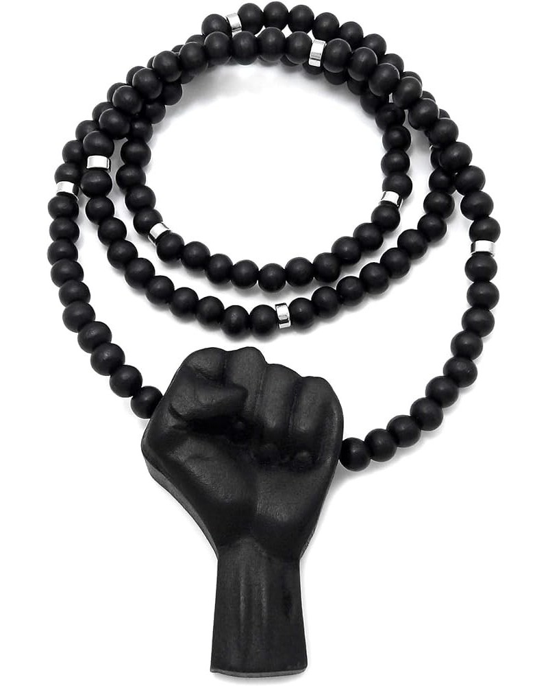 Power Fist All Natural Wood or Metal Pendant Necklace BLACK/ 30 INCH NECKLACE WITH SILVER COLOR INSERTS $11.48 Necklaces