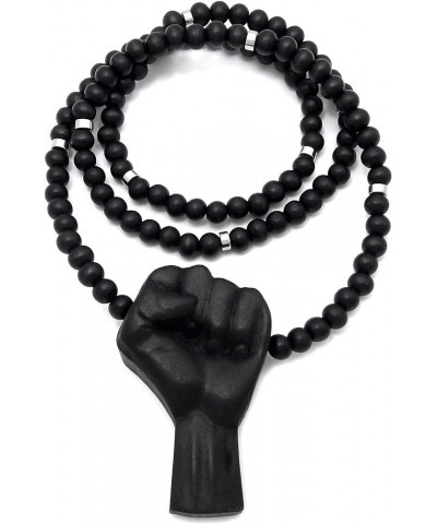 Power Fist All Natural Wood or Metal Pendant Necklace BLACK/ 30 INCH NECKLACE WITH SILVER COLOR INSERTS $11.48 Necklaces