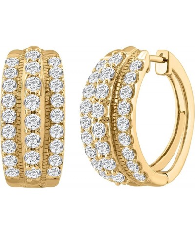 2 Carat Prong Set Round Diamond Hoop Earrings in 14K Gold Yellow Gold $438.75 Earrings