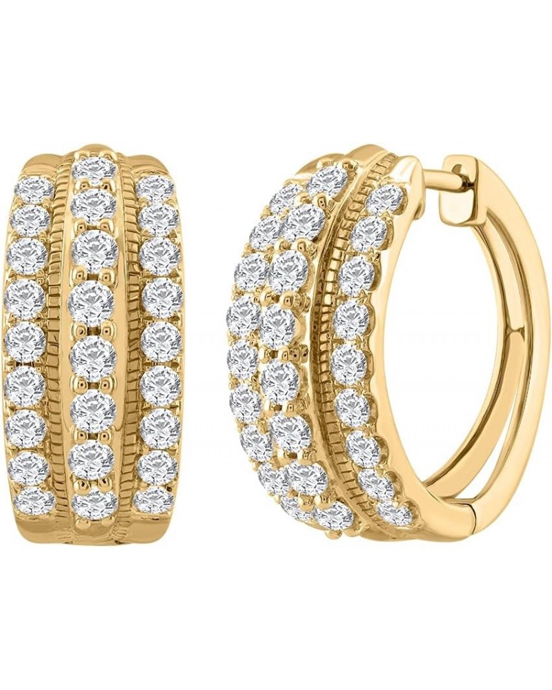 2 Carat Prong Set Round Diamond Hoop Earrings in 14K Gold Yellow Gold $438.75 Earrings