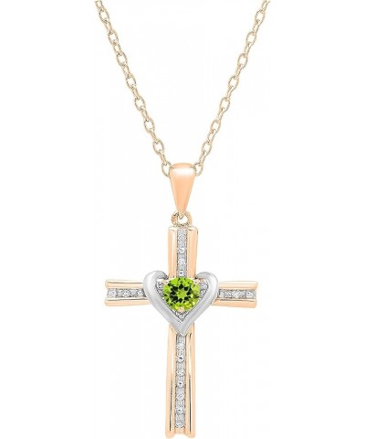 4 mm Round Gemstone & White Diamond Ladies Heart Love Cross Religious Pendant (Gold Chain Included), Available in Various Met...