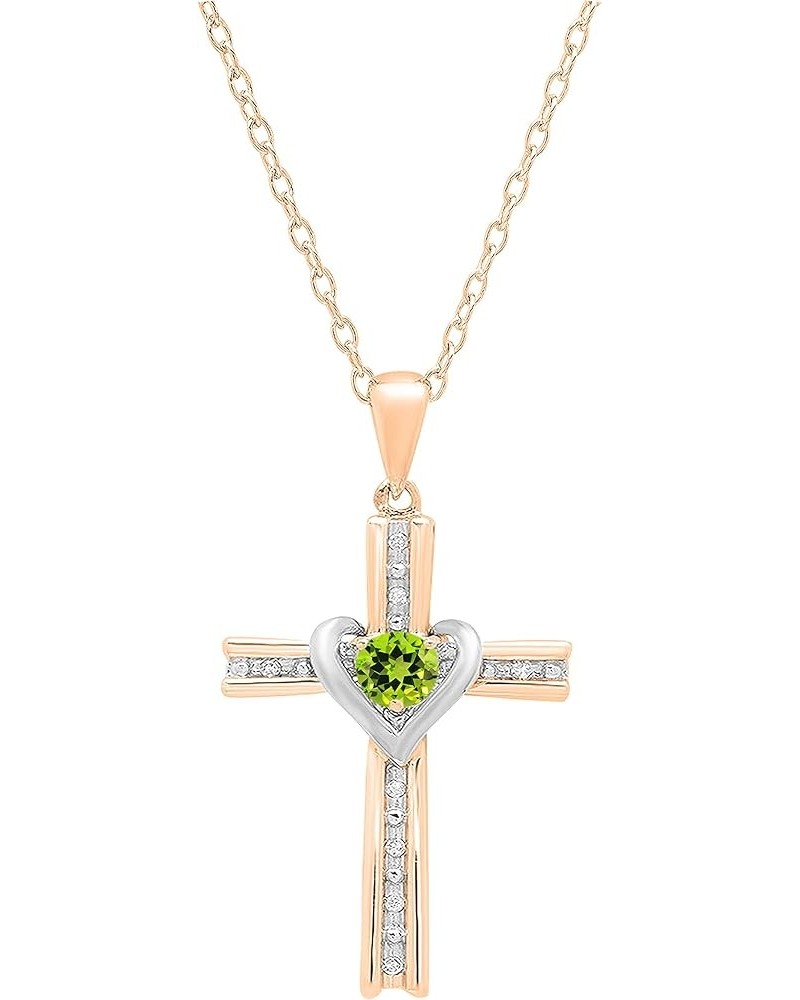 4 mm Round Gemstone & White Diamond Ladies Heart Love Cross Religious Pendant (Gold Chain Included), Available in Various Met...