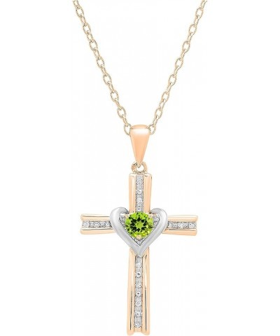 4 mm Round Gemstone & White Diamond Ladies Heart Love Cross Religious Pendant (Gold Chain Included), Available in Various Met...