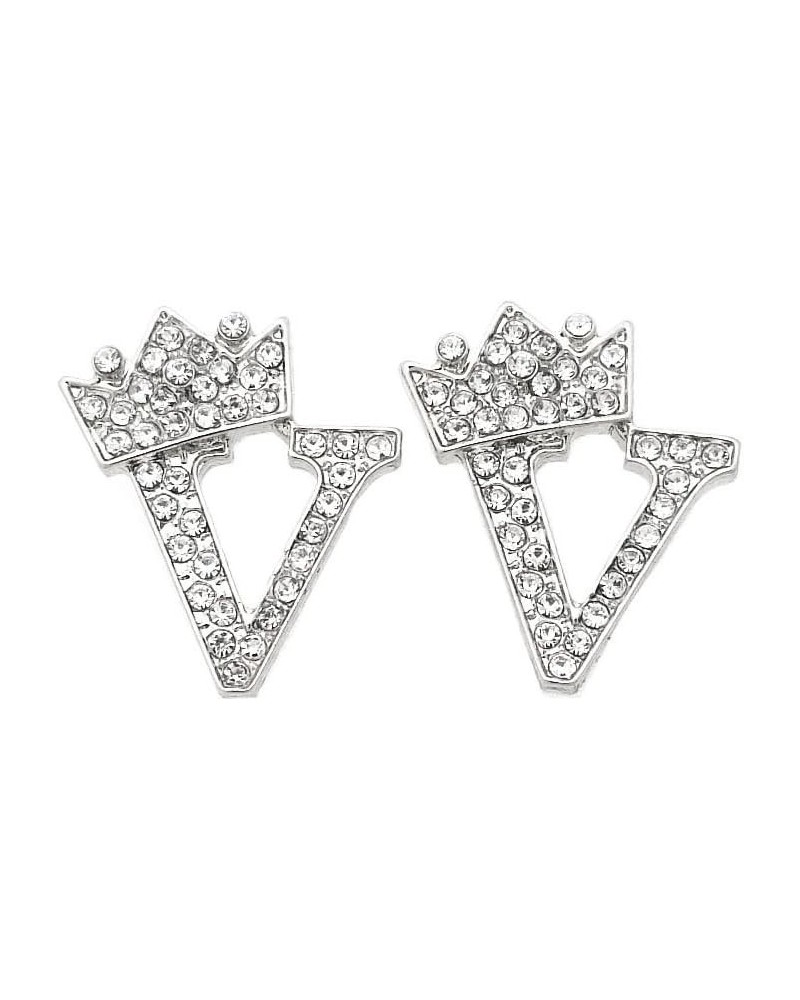 Hip Hop Crown Tilted Initial Alphabet Letter Pierced Post Stud Earring Gold, Silver Tone V - Silver $10.05 Earrings