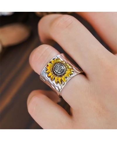 Vintage Floral Thumb Jewelry Sunflower Spoon Rings for Women Big Large Flower Leaf Wide Band Ring Middle Finger Boho Ring Jew...