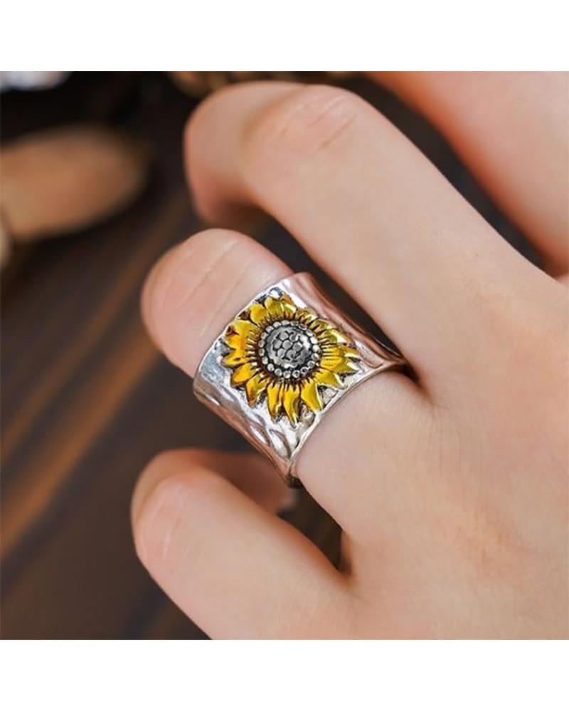 Vintage Floral Thumb Jewelry Sunflower Spoon Rings for Women Big Large Flower Leaf Wide Band Ring Middle Finger Boho Ring Jew...