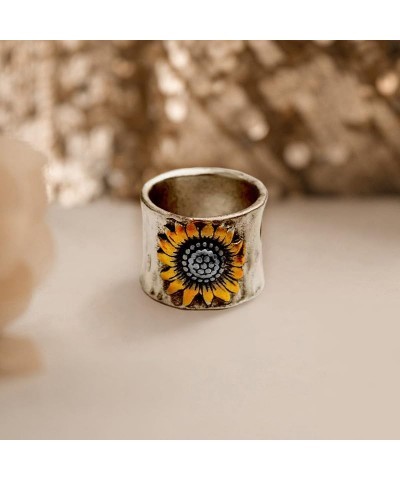 Vintage Floral Thumb Jewelry Sunflower Spoon Rings for Women Big Large Flower Leaf Wide Band Ring Middle Finger Boho Ring Jew...