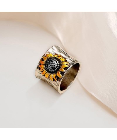 Vintage Floral Thumb Jewelry Sunflower Spoon Rings for Women Big Large Flower Leaf Wide Band Ring Middle Finger Boho Ring Jew...