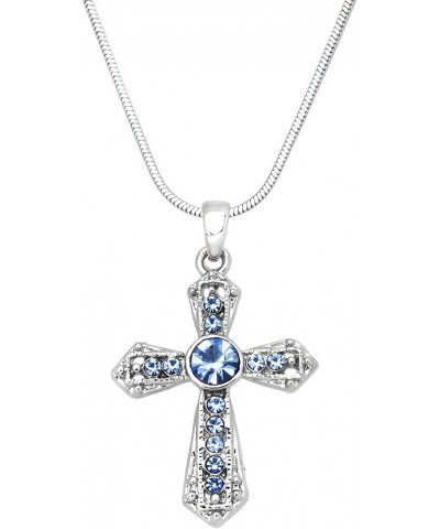 Cross Earring or Pendant Necklace Rhinestone Crystal Rhodium High Polished Style 4 - Blue $9.27 Necklaces