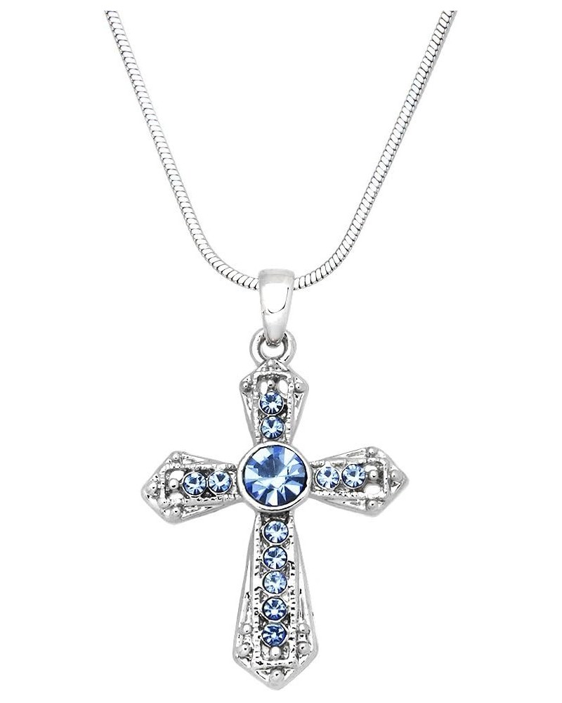 Cross Earring or Pendant Necklace Rhinestone Crystal Rhodium High Polished Style 4 - Blue $9.27 Necklaces