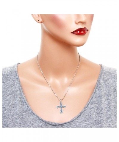 Cross Earring or Pendant Necklace Rhinestone Crystal Rhodium High Polished Style 4 - Blue $9.27 Necklaces