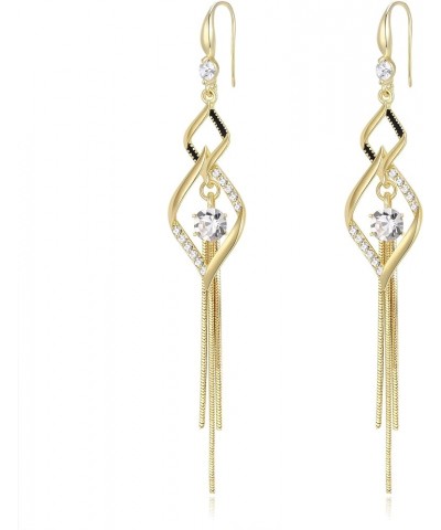 18K Gold Plated Rhinestone Crystal 2 Heart/Rhombus Drop Chain Tassel Dangle Earrings Jewerly Gift for Women Girls B-Rhombus C...