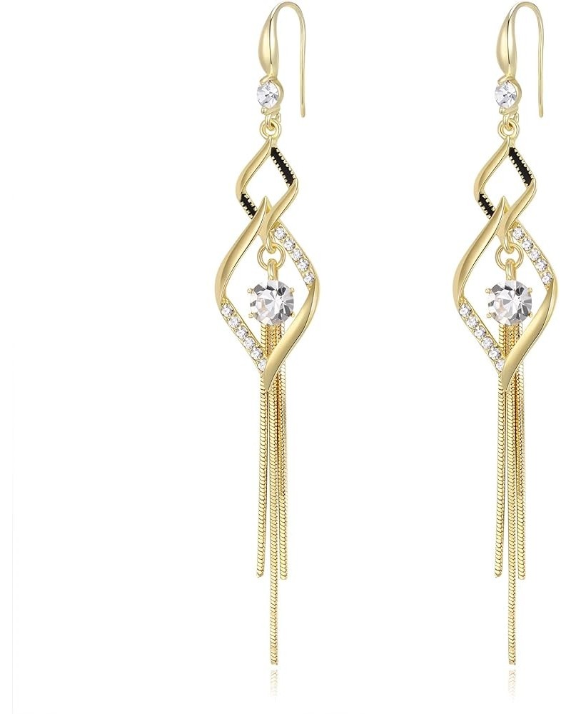 18K Gold Plated Rhinestone Crystal 2 Heart/Rhombus Drop Chain Tassel Dangle Earrings Jewerly Gift for Women Girls B-Rhombus C...