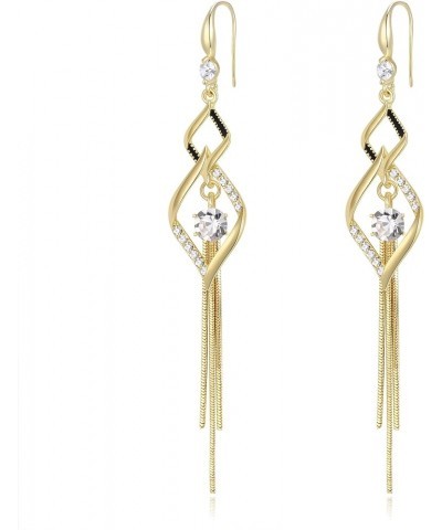 18K Gold Plated Rhinestone Crystal 2 Heart/Rhombus Drop Chain Tassel Dangle Earrings Jewerly Gift for Women Girls B-Rhombus C...