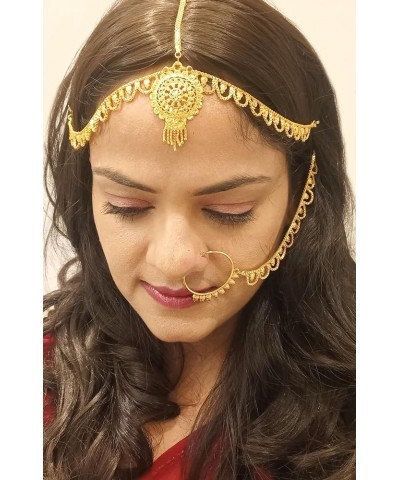 Indian Bollywood Vintage Gold Tone Maang Tikka Crystal Pearl Head Chain Bridal Wedding Jewelry Hair Accessories for Women Sty...