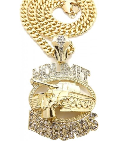 Hip Hop Rapper Style Jewelry Simulated Diamond Gold Silver Plated No Limit Record Tank Charm Pendant & 6mm 18" 20" 24" 30" 36...