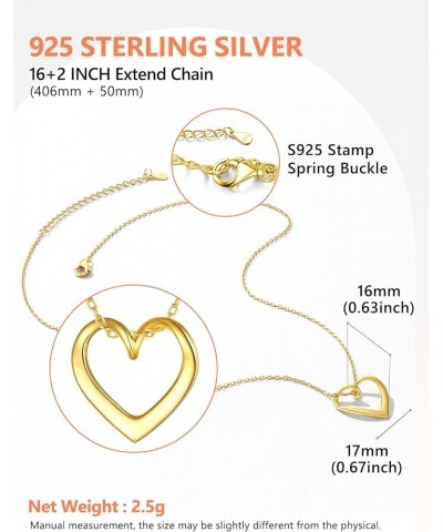 925 Sterling Silver Heart Pendant Necklaces,18K Gold Short Heart Necklaces Jewelry Collection Love Open Heart Chain Necklace ...