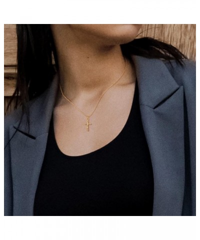 Gold Layered Initial Cross Necklace, 14K Gold Plated Layering Square Letter Pendant Figaro Chain Cross Choker from A-Z Capita...