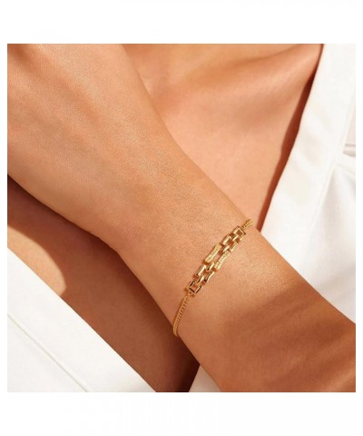 Gold Bracelet for Women 14K Gold Plated Dainty Bracelets with Adjustable Chain Handmade Minimalist Bar Bracelet Gold Jewelry ...