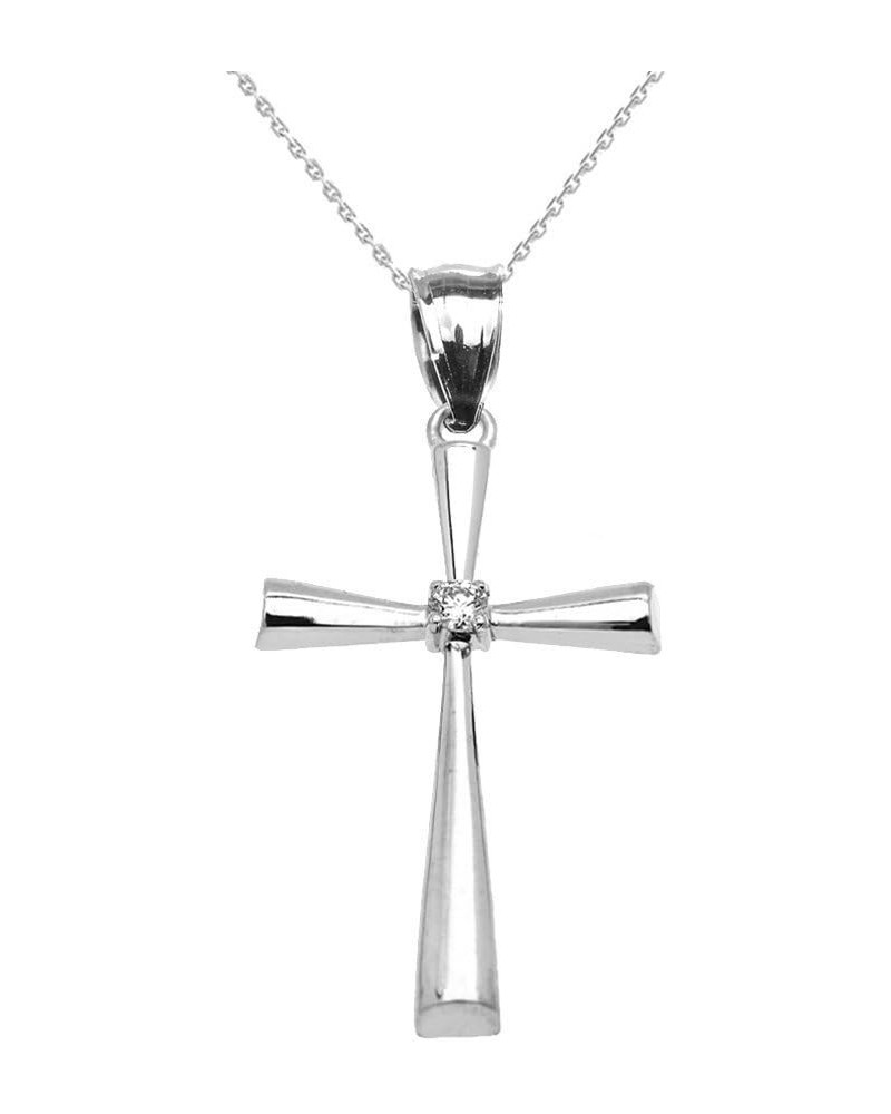 Sterling Silver Solitaire Diamond Cross Elegant Pendant Necklace $22.05 Necklaces