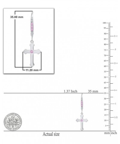 Round Gemstone or Diamond Cross Drop Lever Back Men's & Women's (Unisex) Earrings in 925 Sterling Silver Pink Sapphire $60.22...