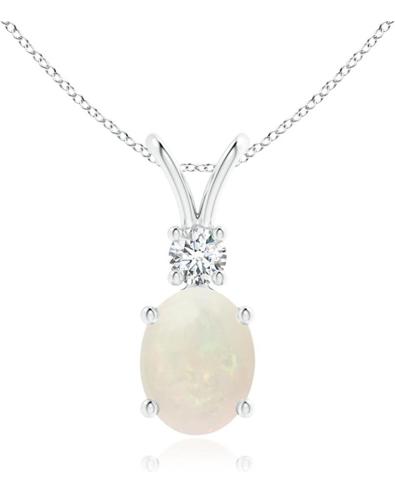 Natural Opal Solitaire Pendant Necklace for Women, Girls in 14K Solid Gold/Platinum | October Birthstone | Jewelry Gift for H...