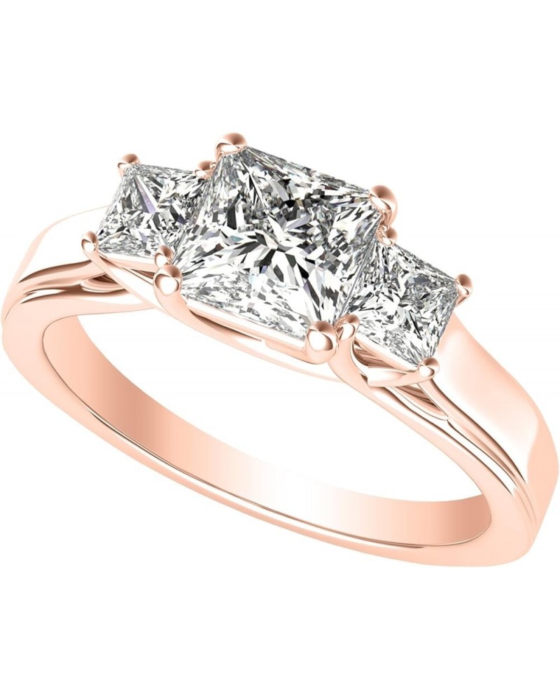 3 Three Stone Princess Diamond Engagement Ring 14K Rose Gold (I-J Color Value) 2.0 carats $361.80 Rings