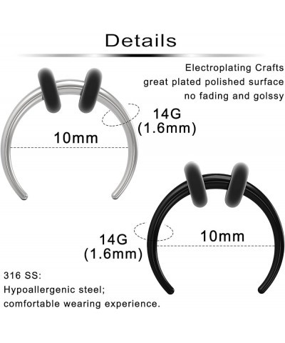 16G 14G Stainless Steel Crescent Pincher Tapers Septum Ring C Shape Buffalo Stretcher Expander with Black O-Rings for Stretch...