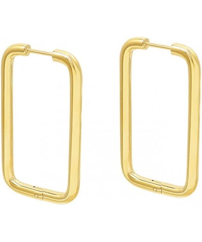 18K Gold Plated Silver Big Rectangle Dangle Hoop Earrings for Women Girls Stainless Steel Hypoallergenic for Sensitive Ears L...