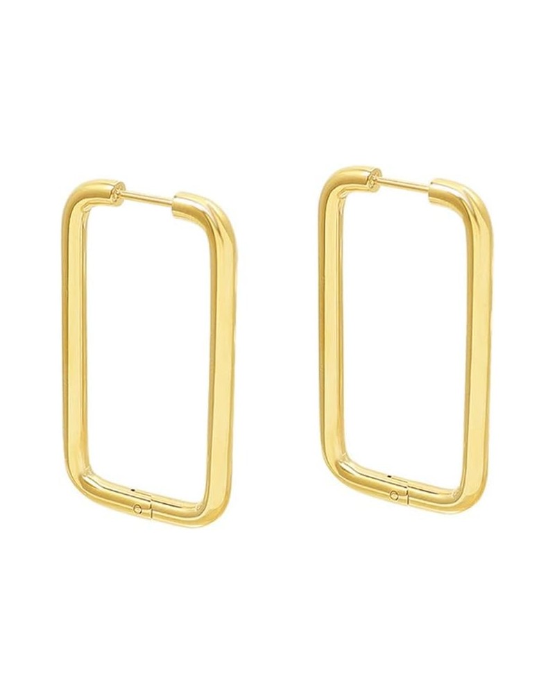 18K Gold Plated Silver Big Rectangle Dangle Hoop Earrings for Women Girls Stainless Steel Hypoallergenic for Sensitive Ears L...