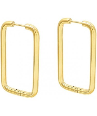 18K Gold Plated Silver Big Rectangle Dangle Hoop Earrings for Women Girls Stainless Steel Hypoallergenic for Sensitive Ears L...