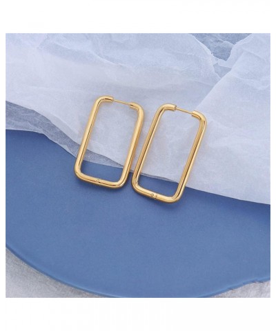 18K Gold Plated Silver Big Rectangle Dangle Hoop Earrings for Women Girls Stainless Steel Hypoallergenic for Sensitive Ears L...