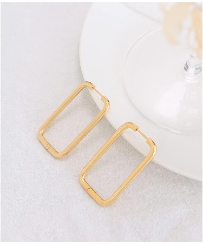 18K Gold Plated Silver Big Rectangle Dangle Hoop Earrings for Women Girls Stainless Steel Hypoallergenic for Sensitive Ears L...