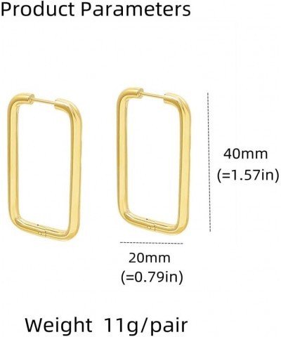 18K Gold Plated Silver Big Rectangle Dangle Hoop Earrings for Women Girls Stainless Steel Hypoallergenic for Sensitive Ears L...